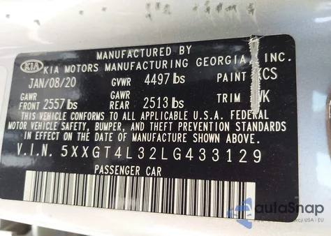 2020 Kia Optima Lx from USA, damaged, VIN 5XXGT4L32LG433129